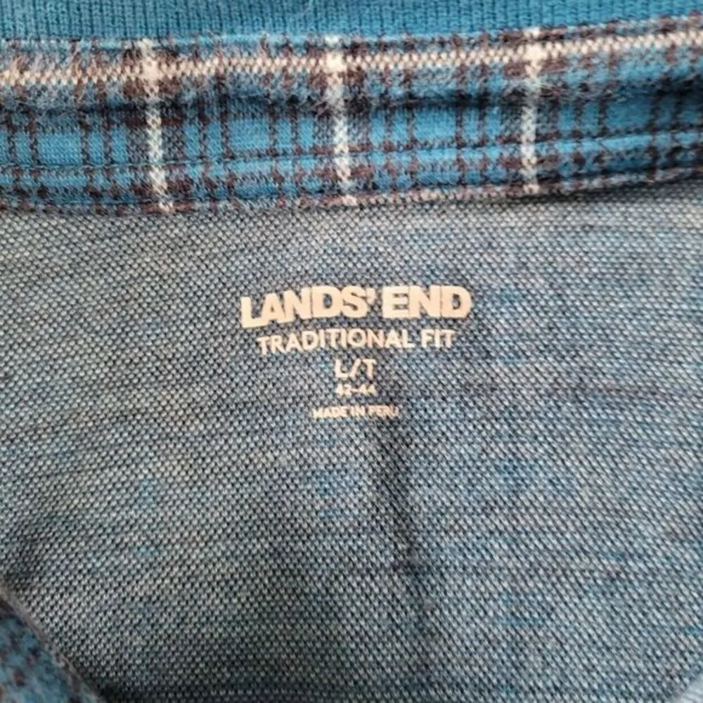 Lands End Traditional Fit 1/4 Zip Long Sleeve Mens Plaid Pullover Size L/T 42-44